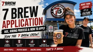 A visual representation of 7 Brew Application process, age, pay, and hiring process.