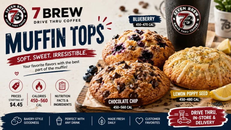 A selection of 7 Brew muffin tops arranged on a tray, showcasing their delicious flavors at the 7 Brew coffee shop.